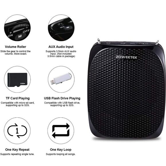 Voice Amplifier, Loud Speaker, USB/ Micro-SD by ZOWEETEK ZW-Z258 - Picture 6 of 9